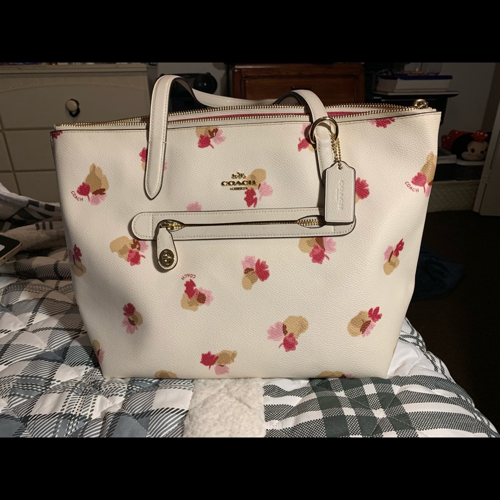 COACH floral cream colored tote